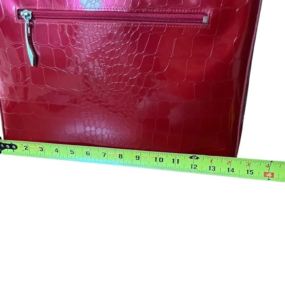 Beijo Shoulder Briefcase Bag Womens Lg Red Croc Embossed Faux Leather Tote Purse